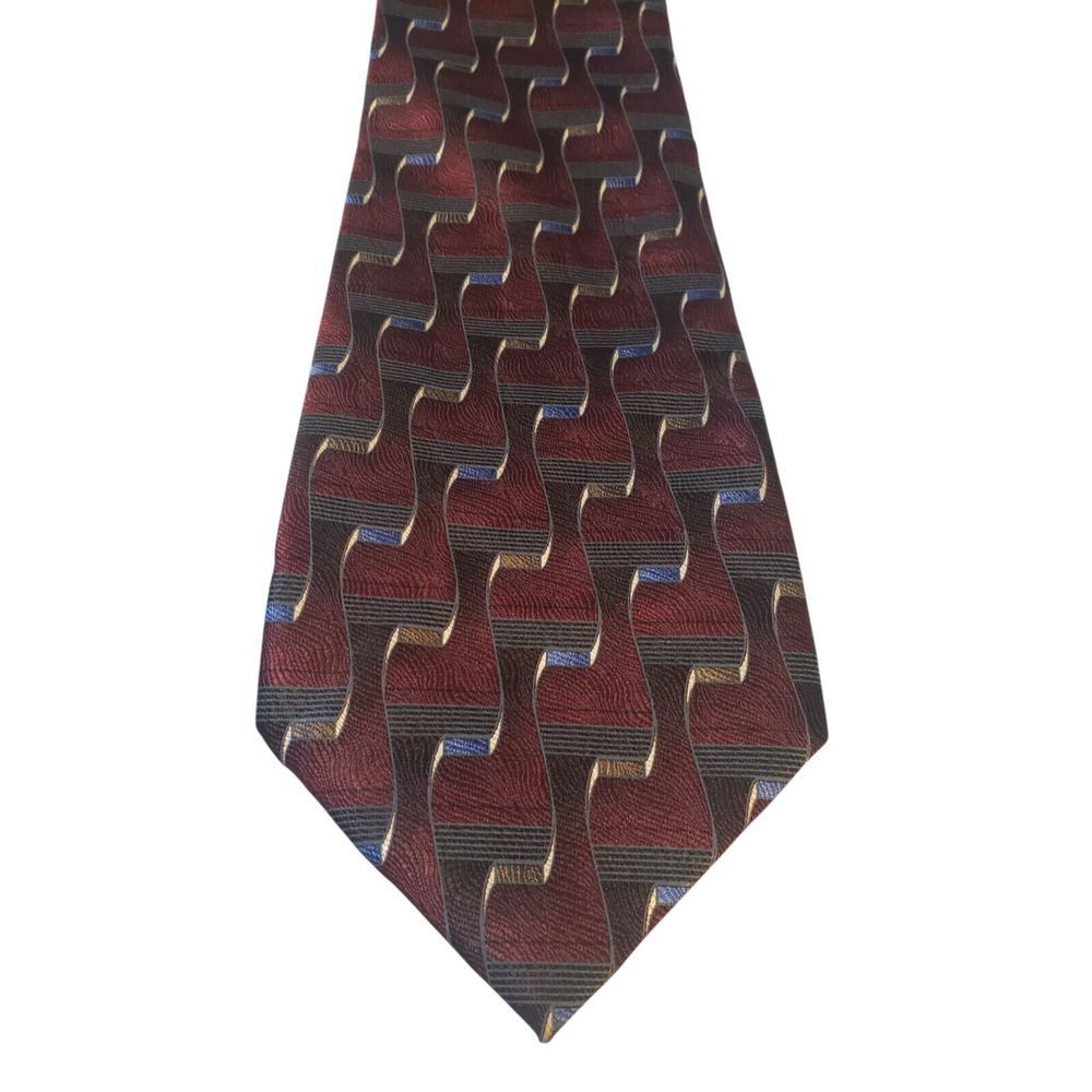 Screenplay by Martin Wong Men Tie Necktie Designer Burgundy Brown Blue Geometric